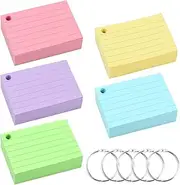 Nivofu Flash Card, A8 Ruled Index Cards Paper, Colours Record Cards, 500 Pcs Revision Cards with Metal Binder Ring, Notecards Lined Index Cards, Flshcards Notecards for Study Office School