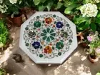 Elegant White Marble Console Table Top- Handmade Precious Stone Garden Furniture