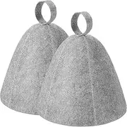 [Amazleer] 2PCS Natural Wool Sauna Hat Ergonomic Felt Cap for Steam Bath Spa, Unisex Thermal Protection Accessory, Lightweight Sweat Absorption for Sauna Lovers, Grey, One size