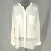 Ann Taylor Womens Top Sz XL Ivory Knit Front Chiffon Sheer Blouse New Academia