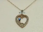 Vintage 14k Gold Filled Heart Sapphire Pendant Chain Necklace Beggs Somerset PA.