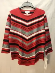 Alfred Dunner Women's Blouse Lrg Chevron Textured Colorblock Assymetrical Hem