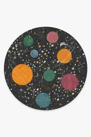 245' Round | Machine Washable Runner Rug | Kid & Pet Friendly | Indoor Rug | Outer Space Black Tufted Rug | Ruggable