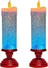 Binxind 2X LED Christmas Candles Colour Changing LED Water Candle with Glitter Flameless LED Candle Lights Desk Table, Red