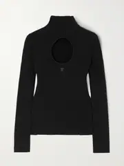 [COURREGES] COURREGES - Cutout Ribbed-knit Turtleneck Sweater - Black - small small Black