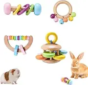 4 Pcs Wooden Bunny Toys,Safe Rabbit Toys, Bite-Resistant Guinea Pigs Toys,Boredom Break Toys for Chinchillas Hamsters Small Animals Playing Teeth Grinding Indoor Outdoor