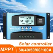 10-100A MPPT/PWM Solar Panel Charge Controller 12V/24V LCD Regulator Dual USB
