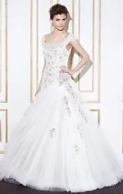 Blue by Enzoani "Gamba" Size 10 Ivory/Pewter Wedding Dress