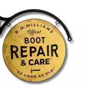 RM WILLIAMS BOOT REPAIR ROUND METAL SIGN DOUBLE SIDED HANGER HEAVY DUTY