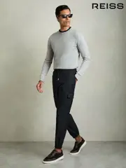Reiss Navy Lavenham Technical Cargo Drawstring Trousers (AD4992) | $280