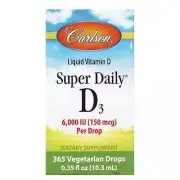 2 X Carlson Labs, Super Daily D3, 150 mcg (6,000 IU), 0.35 fl oz (10.3 ml)