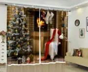 3D Xmas Tree Fireplace G706 Christmas Window Photo Curtain Fabric Quality Amy