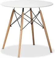 DEJINBU 1x Round Table Dining Table Diameter 80cm White Top Wood Legs for Home Dining Room Kitchen Office Commerial Place