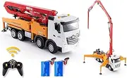 SOWOFA Remote Control Cement Pump Truck 48CM (18.9 inches) 11 Channel 1/18 RC Construction Vehicle, Water Spray 14y+(Yellow 8 Wheels) 2 Battery