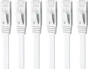 Yauhody Cat 6 Ethernet Cable 1.5m, Shielded Flat Cat6 Cable Outdoor–Faster Than CAT5E/Cat5, Snagless Internet LAN Network Patch Cable with RJ45 Connectors for PC,Switch Box,Router (1.5m 6 Pack, White)