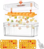 Qoosea Ice Cube Tray with Lid and Bin 60Pcs 2 Trays Ice Cube Molds for Freezer with Scoop Easy Release Ice Box Container BPA Free for Whiskey Cocktail Beer Coffee Juice(Orange)
