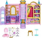 Mattel Disney Princess Closet Playset with 2 Fashions, 25 Accessories, Vanity, Dressing Room, Runway & Storage, Opens to 2 Feet, Movie-Inspired