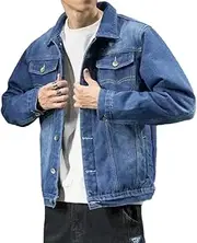 [SWEPER] Men'S Fleece Jacket - Men Light Blue Winter Jean Jackets Outerwear Warm Denim Coats New Men Large Size Fleece Liner Thicker Winter Denim Jackets