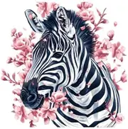 Zebra Wall Decal with Pink Floral Design, 27 cm x 27 cm, Decorative Animal Art Sticker