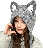 [Generic] 2025 Cute Cat Ears Beanie Hat Y2K Crochet Knitted Winter Hat Soft Warm Ear Protection Skull Cap for Women and Girls