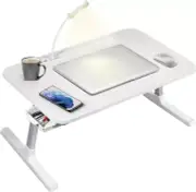 Foldable Laptop Bed Desk with LED Light, Cup Holder & USB Port - White | White