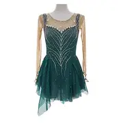 Figure Skating Dress Women's Girls' Ice Skating Dress Dark Green Patchwork Thumbhole Mesh Spandex Stretchy Training Practice Professional Skating Wear Thermal