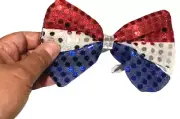 BIG PATRIOTIC BOW TIE SEQUIN Red White & Blue Clown Sequined Elastic USA Jumbo