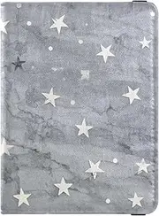 [Amooorous] Grey Marble Background with White Stars Leather decorative Passport Holder Cover Wallet Vaccine Case Protector Cover Wallet Passport Holder Ultra Slim, Grey marble background with white stars, 1 size