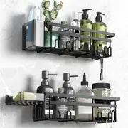 Gabeeriso Rustproof Shower Storage Caddy, 9CM High Edge Prevents Falling, Bathroom Organization, Shower Caddy, No Drill Shower Shelf and Storage with 4 Movable Hooks, Soap Holder (30CM Standard Size)