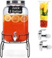 2 Gallon Glass Drink Dispensers for Parties, Sun Tea Glass Jar for outside Bever