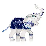 Blue Willow Elephant Figurine With Sparkling Crystals
