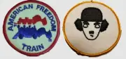 2 Vintage WOVEN SEW-ON PATCHES 1975 AMER FREEDOM TRAIN + 1970 CHARLIE CHAPLIN