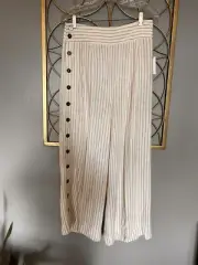 Anthropologie Wide-Leg Pants Pleated Striped Side Button crop W Size 8 NWT Tan