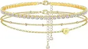[YANODA] Initial Ankle Bracelets for Women, 14K Gold Plated Anklets for Women Waterproof Dainty Layered Heart Letter Initial Anklets Tennis Anklets Personalized Gifts for Women Teen Girls