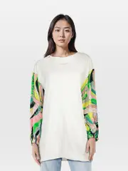 White Patterned Sleeve Top
