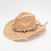 GGP Camel Handmade Straw Cowboy Hat, Summer Sun Hat, Outdoor Sun Protection, Fits Head Size 58 59Cm