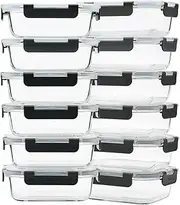 GULFLIN 12 Pack 22oz Glass Meal Prep Containers, Food Storage Containers with Lids, Air-Tight, Leak-Resistant, Freezer to Microwave Safe - Grey Set