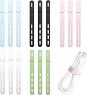15Pcs Silicone Cable Ties Reusable,Adjustable Cable Strap Tie,Multipurpose Elastic Cord Organizer Wrap,Silicone Cable Straps for Bundling and Fastening Cable Cords Wires, Earphone, Phone Charger