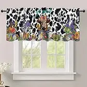 DOTOOMA 54x18 Inches Cow Grain Window Treatment Valance Highland Cow Bucket Kitchen Blackout Drapes Bathroom Bedroom Living Room Polyester Fabric Curtains Decorations Supplies
