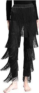 [Hedmy] Women Latin Dance Pants Fringe Trouser Tassels Tiered Samba Cha Cha Tango Ballroom Performance Costume