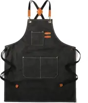Tosewever Canvas Cross Back Chef Cotton Aprons for Men Women with Large Black