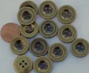 12 Brass Tone Plastic Buttons 11/16" 17.5mm # 5855