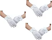 [LIFKOME] 3pcs Flower Girl Gloves Short Lace Gloves Girls Elegant Mesh for Wedding