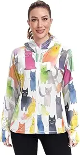 [RPLIFE] Watercolor Cat with Many Cats Sun Protection Jacket Upf 50+, Long Sleeve Zip up Outdoor Jacket