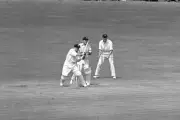 Australias Don Bradman pulls the ball to the boundary for another- Old Photo
