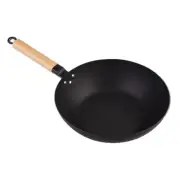 Dline Black Carbon Steel Pre-Seasoned Stir Fry Pan with Beechwood Handle - 30cm