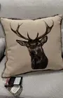 Hines of Oxford STAG ON BEIGE FAUX FUR TAPESTRY ACCENT THROW PILLOW Feather NEW
