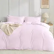 LINENOVA Quilt Cover Set Queen Size - Brushed Microfiber 1200TC Super Soft Duvet Cover Set 3 Pieces with Button Closure, 1 Duvet Cover and 2 Pillowcases(Queen Size, Light Pink)