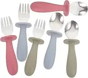 Amosfun 6pcs Boys and Girls Toddlers Stainless Steel Spoon Fork Set -Free Baby Feeding Utensils Safe for Baby Learning to Eat