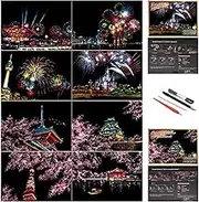 DESINIK Scratch Painting Art Kit - Family-Friendly Crafts for Adults & Kids, DIY Craft Kit with 4 Tools & 8 Sheets,City Series Creative Gifts(A5)